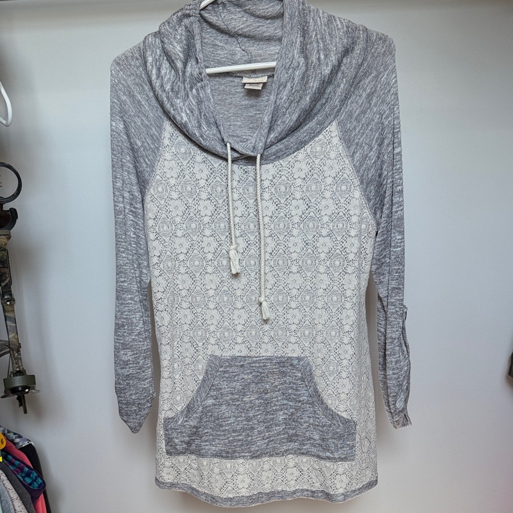 Daytrip Gray and Cream Cowl Neck Sweater